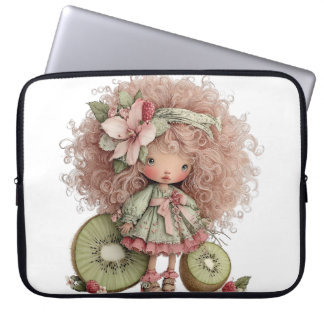 HOUSSE POUR ORDINATEUR PORTABLE JOLIE FILLE D'ÉTÉ AVEC DES FLEURS ET DES FRUITS