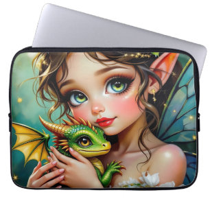 Housse Pour Ordinateur Portable Jolie fille thème fée et dragon