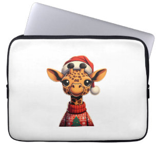 Housse Pour Ordinateur Portable Jolie Girafe Caricature Avec Noël Chapeau Noël Noë