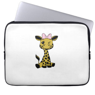 Housse Pour Ordinateur Portable jolie petite girafe avec arc rose
