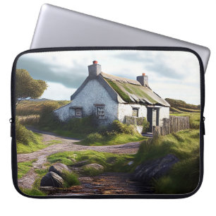 HOUSSE POUR ORDINATEUR PORTABLE JOLIE SCÈNE DE CAMPAGNE IRLANDAISE AVEC COTTAGE
