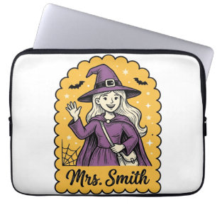 Housse Pour Ordinateur Portable Jolie sorcière enseignante Mme Smith Halloween vin