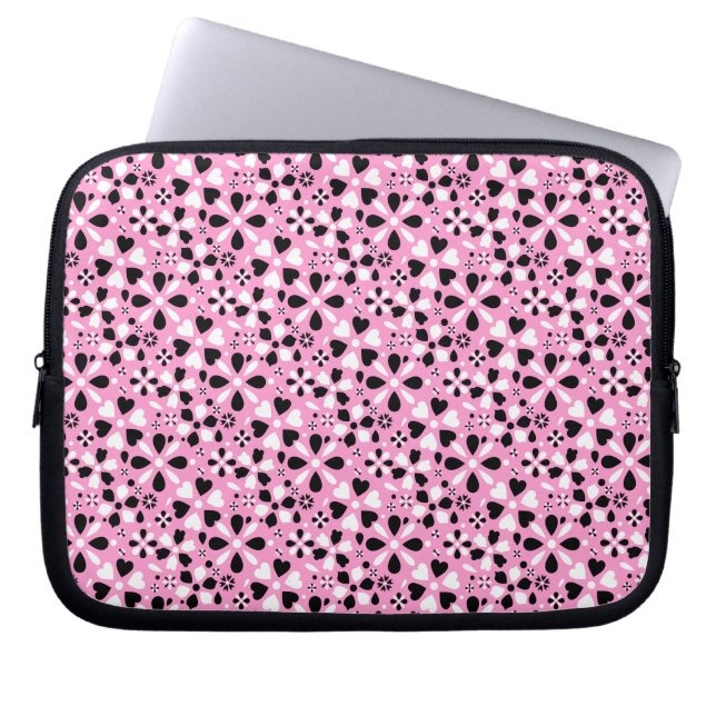Housse Pour Ordinateur Portable Jolies fleurs blanches noires (Devant)