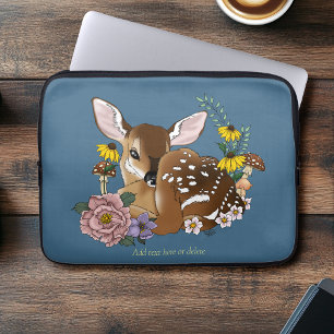 Housse Pour Ordinateur Portable Jolies Fleurs Sauvages Faon Bleu Bébé Cerf Forêt
