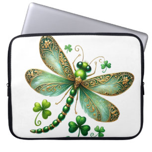 HOUSSE POUR ORDINATEUR PORTABLE JOLIMENT VERT & OR IRLANDAIS DRAGONFLY & SHAMROCK