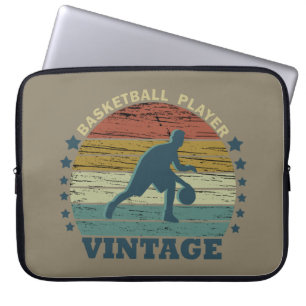 Housse Pour Ordinateur Portable Joueur de basket dribbler vintage coucher de solei