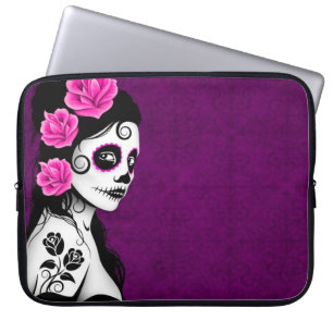 Housse Pour Ordinateur Portable Jour de la fille morte de crâne de sucre - pourpre