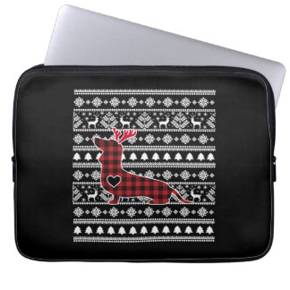 Housse Pour Ordinateur Portable Jour de Noël du chien Dachshund Red Plaid Buffalo