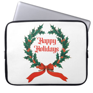 Housse Pour Ordinateur Portable Joyeuses vacances Vintage Holly Noël Wreath