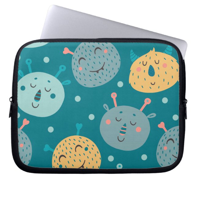Housse Pour Ordinateur Portable Joyeux Aliens face Turquoise (Devant)