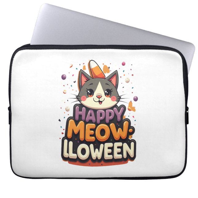 Housse Pour Ordinateur Portable Joyeux chat Meow-lloween (Devant)