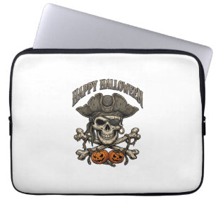 Housse Pour Ordinateur Portable Joyeux Halloween Crâne de Pirate Os Croisés Citrou