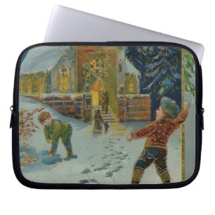 Housse Pour Ordinateur Portable Joyeux Noël - Carte postale vintage de bataille de