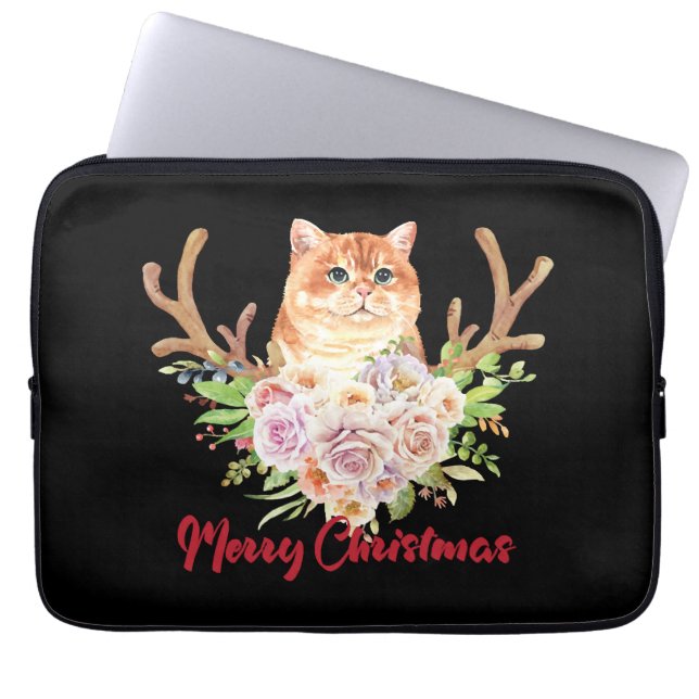 Housse Pour Ordinateur Portable Joyeux Noël et chat (Devant)