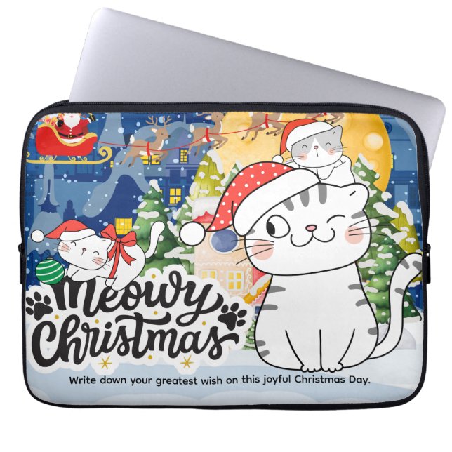 Housse Pour Ordinateur Portable Joyeux Noël Miaou (Devant)