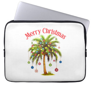 Housse Pour Ordinateur Portable Joyeux Noël Palmier Lumière Hawaïen Tropical