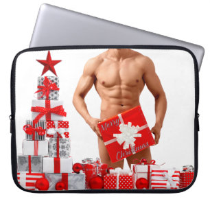 Housse Pour Ordinateur Portable Joyeux Noël SlipperyJoe rouge blanc argent cadeau