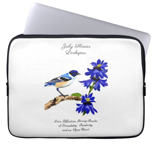 Housse Pour Ordinateur Portable Juillet Mois de naissance Fleur Bluebird et Larksp (Devant)