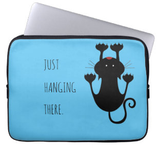 Housse Pour Ordinateur Portable Juste accroché là dessin animé de chat noir texte