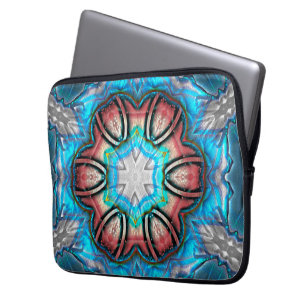 Housse Pour Ordinateur Portable Kaléidoscope cyan et argenté avec peintures rugueu