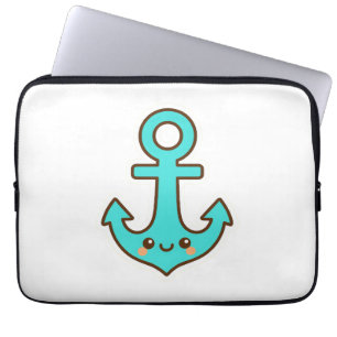 Housse Pour Ordinateur Portable Kawaii Ancre Turquoise - Whimsical & gai