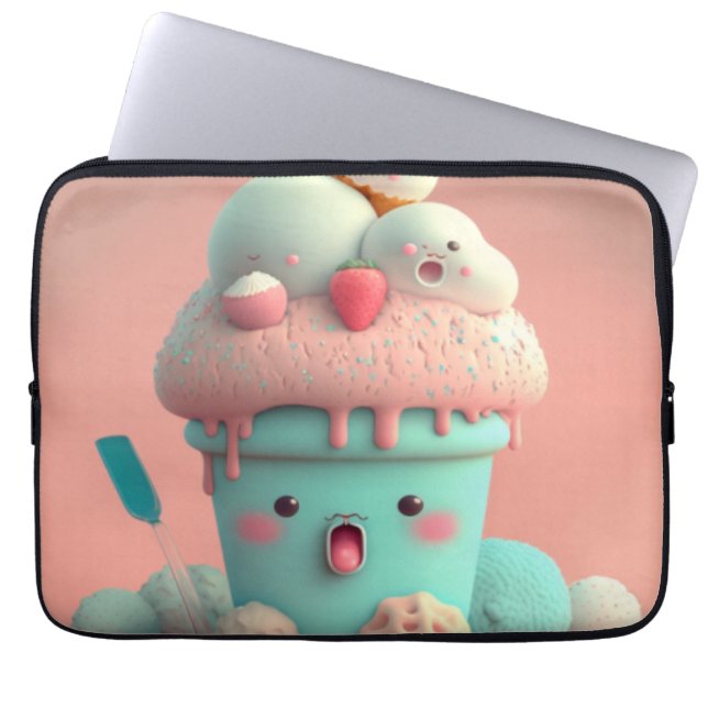 Housse Pour Ordinateur Portable Kawaii carnet de crème glacée rose (Devant)