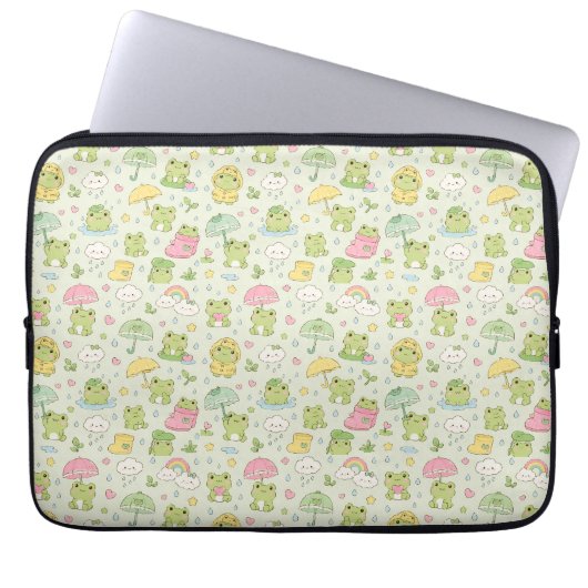 Housse Pour Ordinateur Portable Kawaii Frog Rainy Day Pattern Wrapping (Devant)