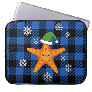 Housse Pour Ordinateur Portable Kawaii Xmas Starfish sur Blue Buffalo Motif