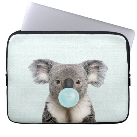 Housse Pour Ordinateur Portable Koala soufflant un chewing-gum bleu (Devant)