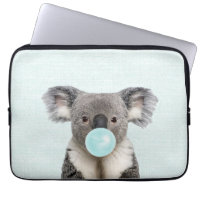 Koala souffle une gomme à bulle bleue