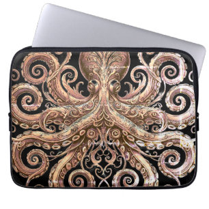 Housse Pour Ordinateur Portable Kraken Steampunk Octopus Ornate Gold et Noir