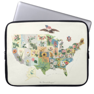 Housse Pour Ordinateur Portable La carte des fleurs des États-Unis - notre bouque