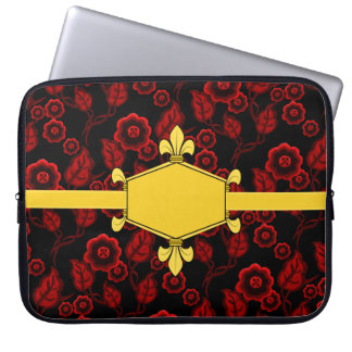 Housse Pour Ordinateur Portable La fourrure de lis, or, floral rouge, ajoutent des