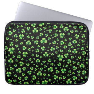 Housse Pour Ordinateur Portable La Saint-Patrick Aquarelle Trèfle sur fond noir
