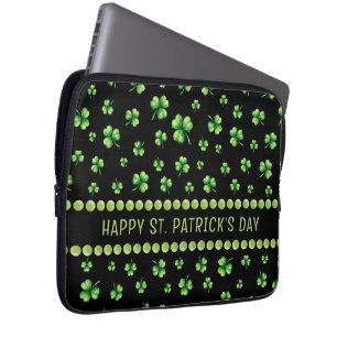 Housse Pour Ordinateur Portable La Saint-Patrick Shamrock aquarelle sur fond noir