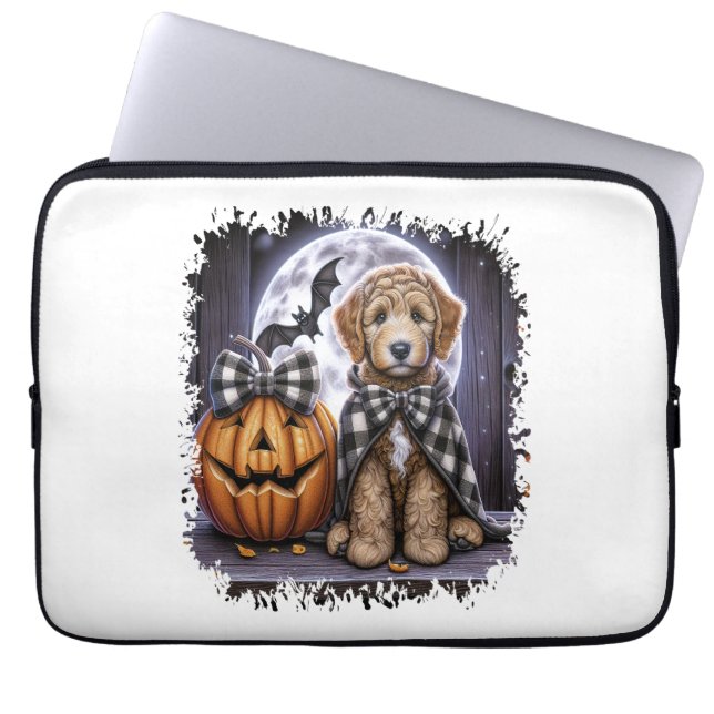 Housse Pour Ordinateur Portable Labradoodle chien Carré d'Halloween (Devant)