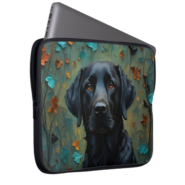 Housse Pour Ordinateur Portable Labrador noir en Feuille (Devant droit)