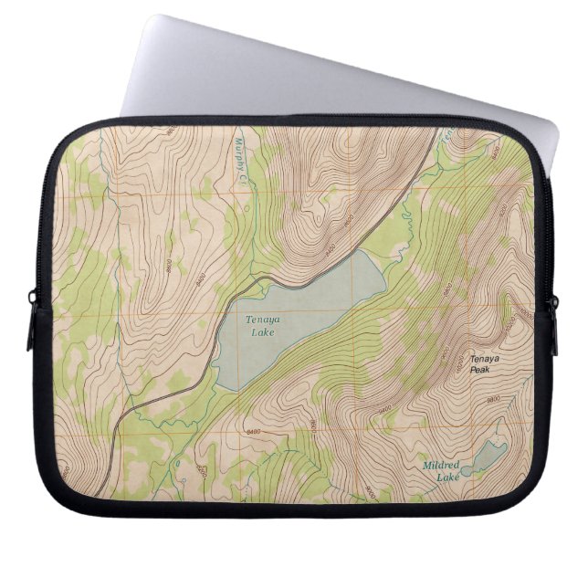 Housse Pour Ordinateur Portable Lac Tenaya, Yosemite Carte topographique (Devant)