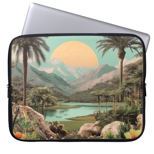 Housse Pour Ordinateur Portable Lac Tropical Surreal Avec Palmiers (Devant)