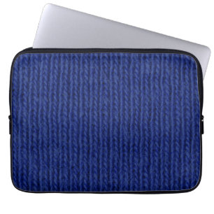 Housse Pour Ordinateur Portable Laine tricotée bleue de près