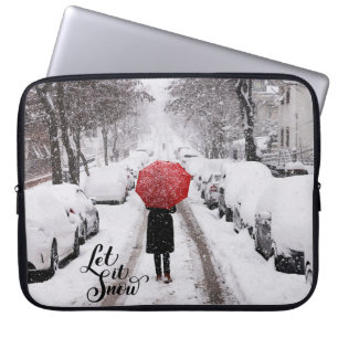 Housse Pour Ordinateur Portable Laisser Enneiger Parapluie Rouge Scène hivernale