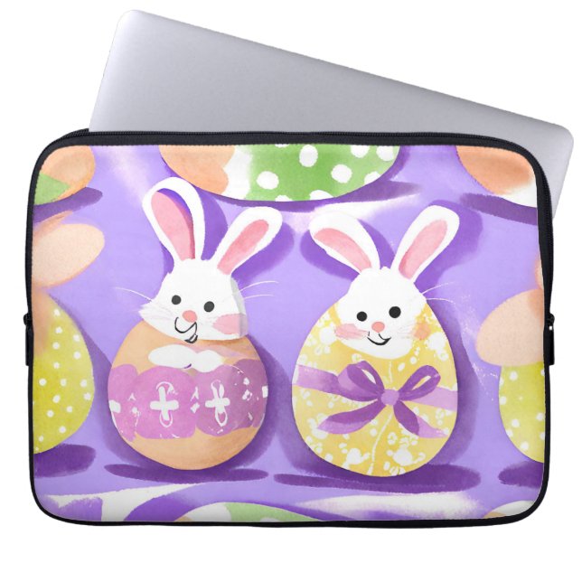 Housse Pour Ordinateur Portable lapin avec oeufs de pâques (Devant)