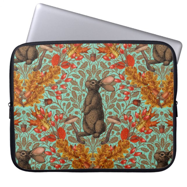 Housse Pour Ordinateur Portable Lapin d'automne sur vert clair (Devant)