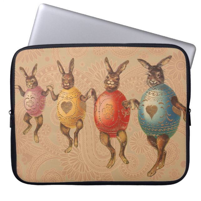 Housse Pour Ordinateur Portable Lapin de Pâques Œufs Dansants (Devant)
