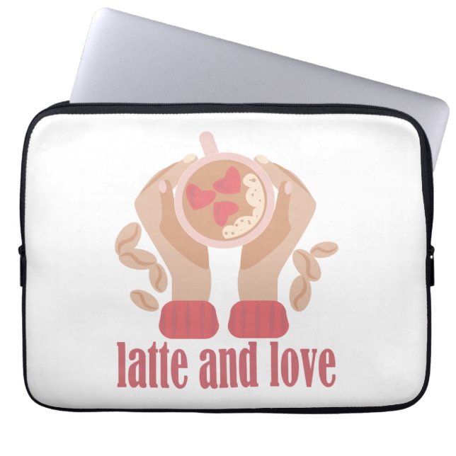 Housse Pour Ordinateur Portable Latte et coupe d'amour, mains et citation de café (Devant)
