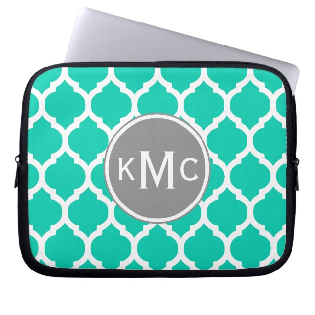 Housse Pour Ordinateur Portable Lattice marocain turquoise gris (Devant)