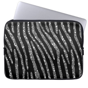 Housse Pour Ordinateur Portable Le zèbre barre l'élégance sur le décor noir