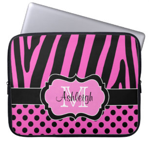 Housse Pour Ordinateur Portable Le zèbre noir rose barre la caisse d'ordinateur