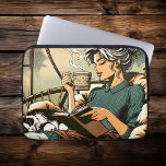 Housse Pour Ordinateur Portable Lecture douce Lady avec café et chat<br><div class="desc">Une jolie dame se reposant dans sa chaise Papasan confortable lisant un livre,  buvant du café avec un mignon chat noir et blanc qui dort sur ses genoux.</div>
