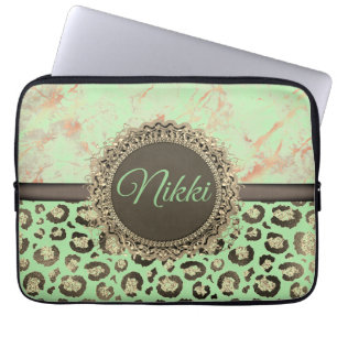 Housse Pour Ordinateur Portable Léopard de Lime Green Marble